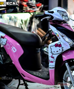 Dán xe Vision màu hồng tem Hello Kitty