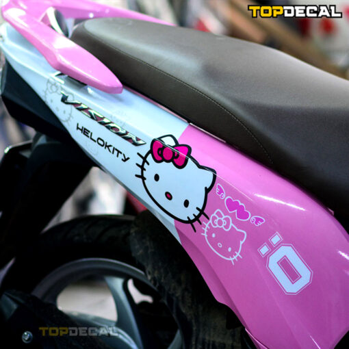 Dán xe Vision màu hồng tem Hello Kitty