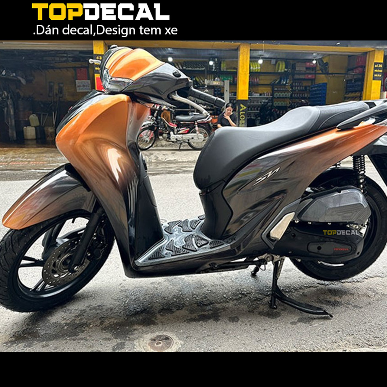decal xe SH Mode màu Ombre cam đen