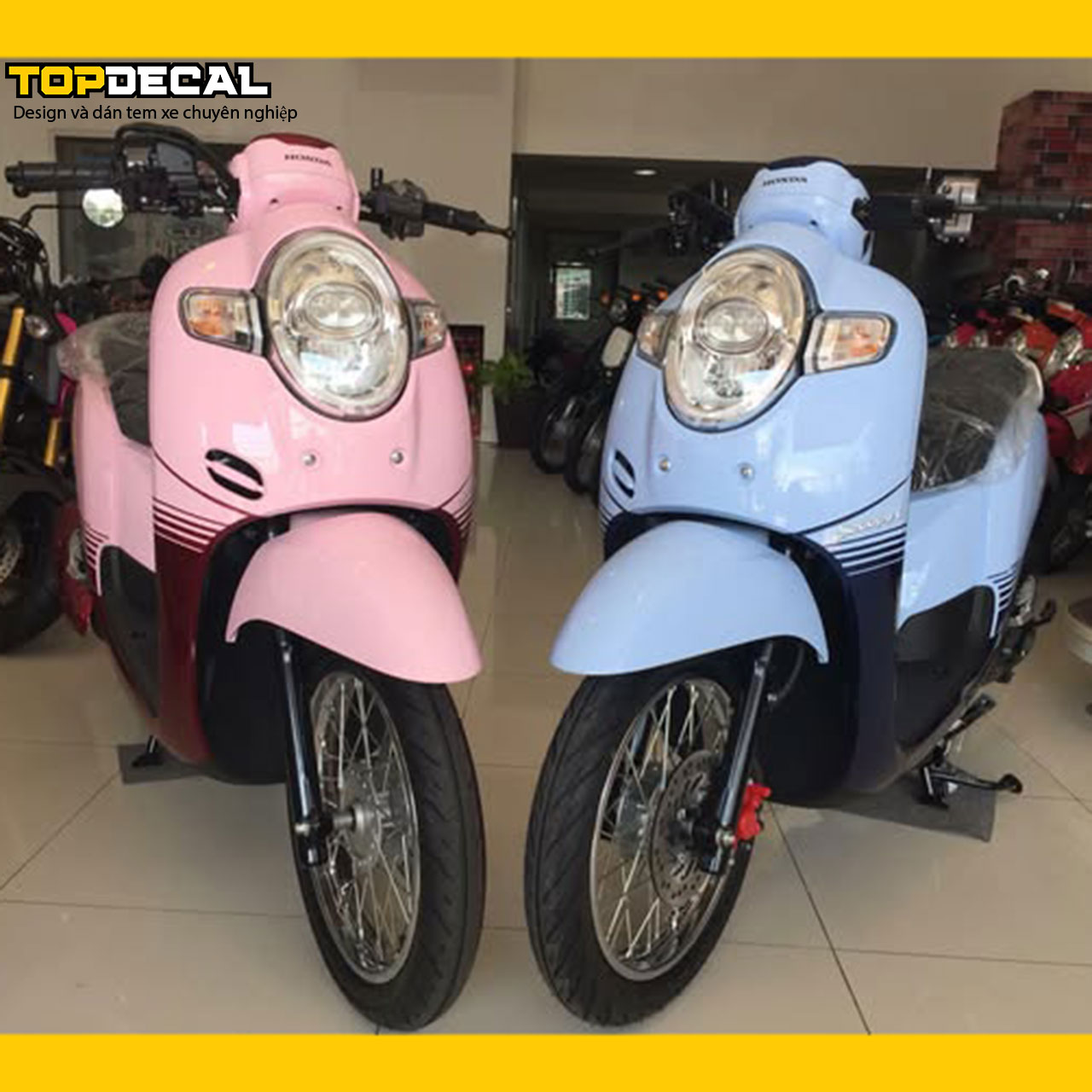 Dán decal xe Scoopy hồng pastel