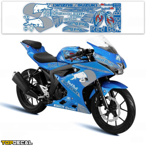 dán tem xe môt màu xanh họa tiết redbull