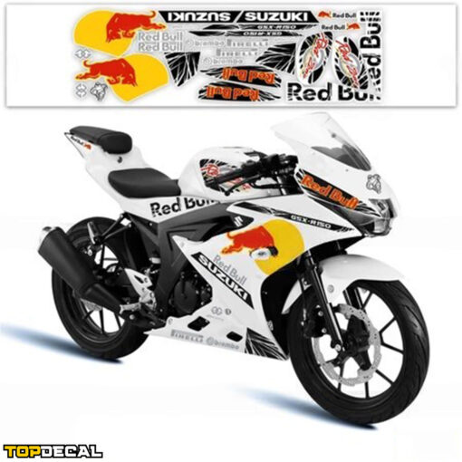 dán tem xe moto màu trắng họa tiết redbull