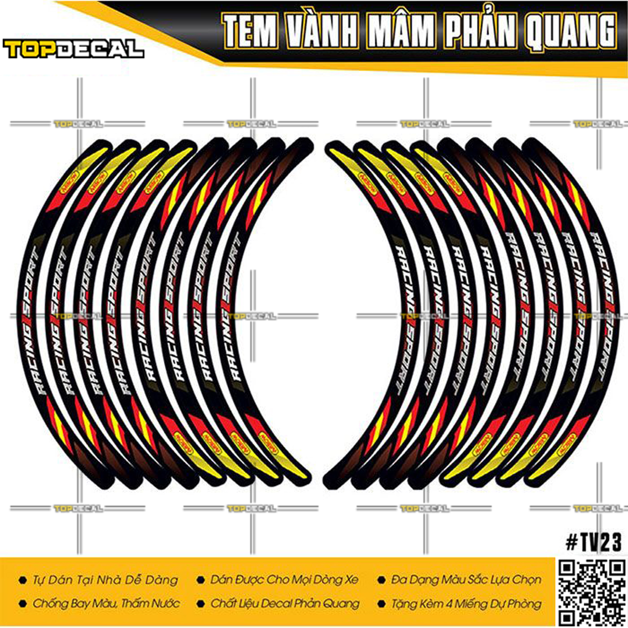 tem dán vành phản quang racing sport